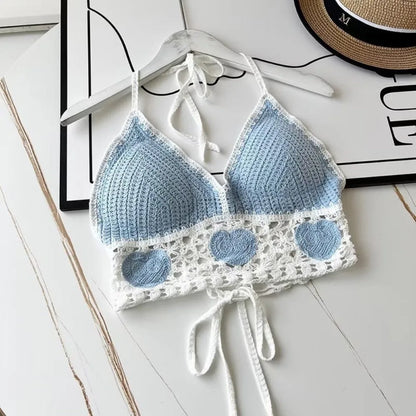 Beach Wear Women Swimwear Top Fashion Bohemian with Chest Pads Summer Sling Sexy Crochet Short Vest Street
