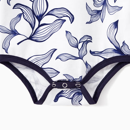 Family Matching Sets Floral Tee or V-Neck Faux Button Elastic Waist Sleeveless Dress