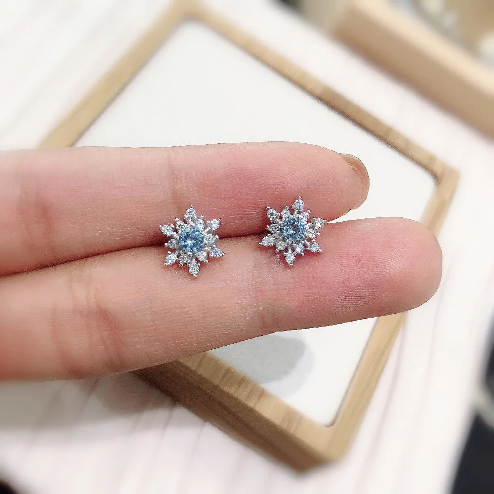 Silver Color New Snowflake Earrings Zircon Simple Stud Earrings Women's Wedding  Jewelry Earrings