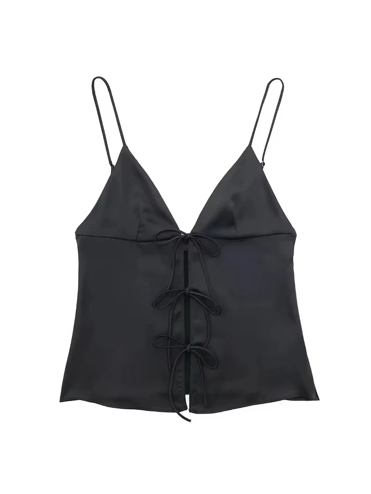 V Neck Tank Tops for Women, Thin Straps, Female Cami, Front Tie, Sexy, Fashion