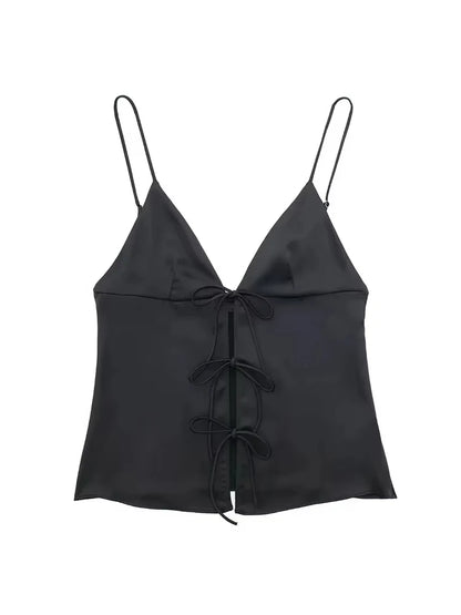 V Neck Tank Tops for Women, Thin Straps, Female Cami, Front Tie, Sexy, Fashion