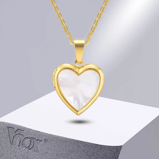 Women Locket Necklaces, Openable Heart Pendants, Stainless Steel Shell Photo Frame Necklace