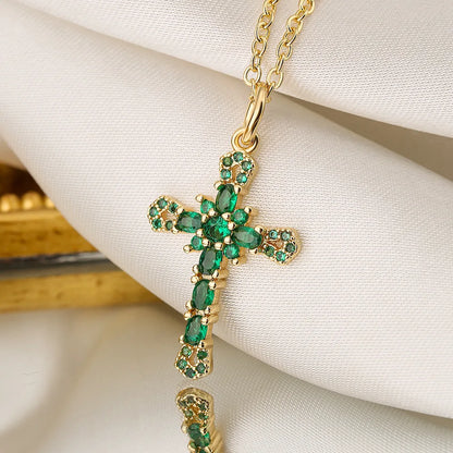 Fashion Female Cross Pendants Gold Color AAA CZ Stone Cross Pendant Necklace Jewelry For Men/Women Wholesale