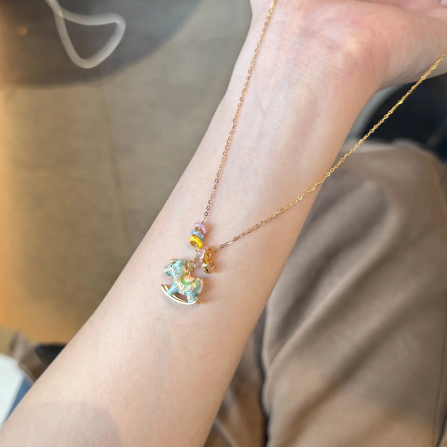 Luxury Sterling Silver 925 Necklace Real Gold Chains Elegant Women Macaron Carousel Horse Pendant Choker Dainty Christmas Gift