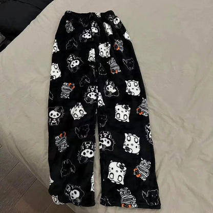 Y2K Christmas Hello Kitty Pajama Pants Anime Flannel Fashion Pants Cute Cartoon Couple Casual Loungewear Women Leisure Trousers