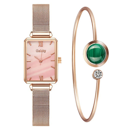 2pcs Set Women Watches Fashion Square Ladies Quartz Watch Bracelet Simple Rose Gold Mesh Luxury Women Watches Relogio Feminino