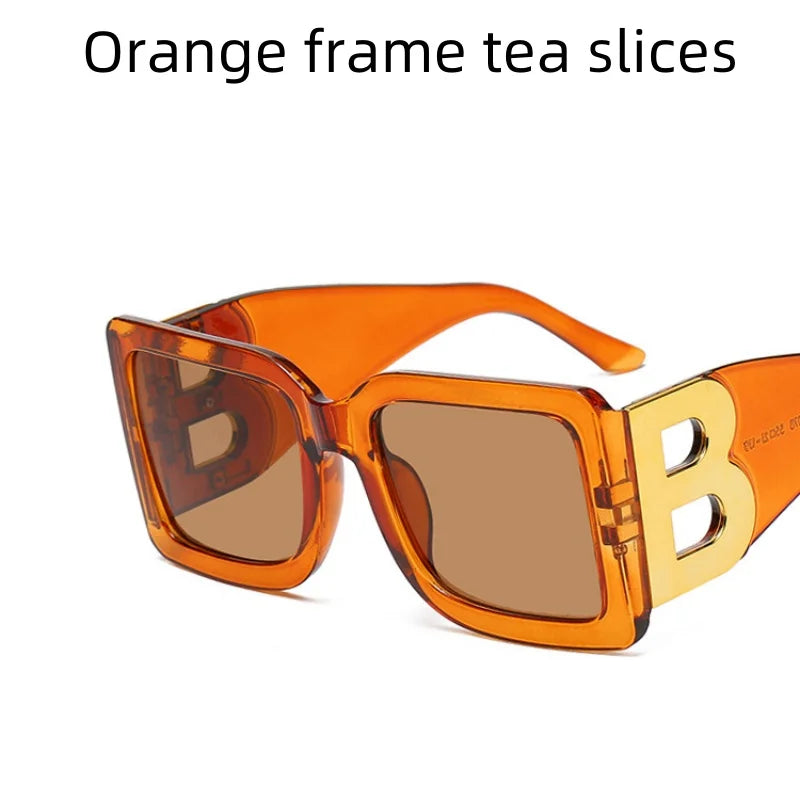 Women's Sunglasses Large Frame Square B Letter Trendy Vintage Fashionable Wear For Gatherings, Outdoor Driving UV400 Shades