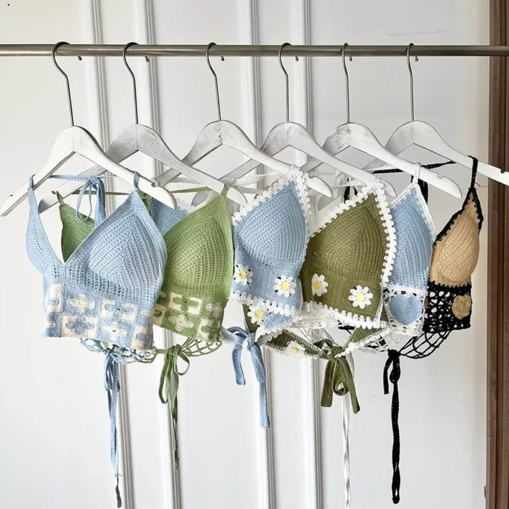 Beach Wear Women Swimwear Top Fashion Bohemian with Chest Pads Summer Sling Sexy Crochet Short Vest Street