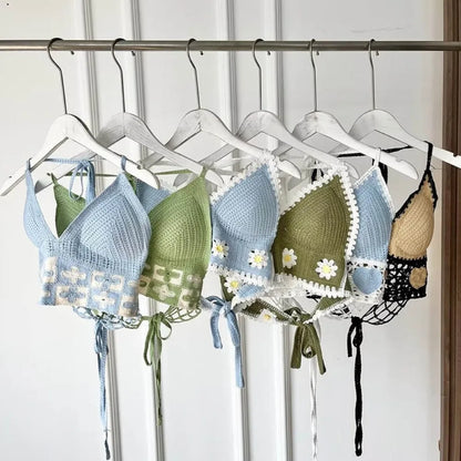 Beach Wear Women Swimwear Top Fashion Bohemian with Chest Pads Summer Sling Sexy Crochet Short Vest Street