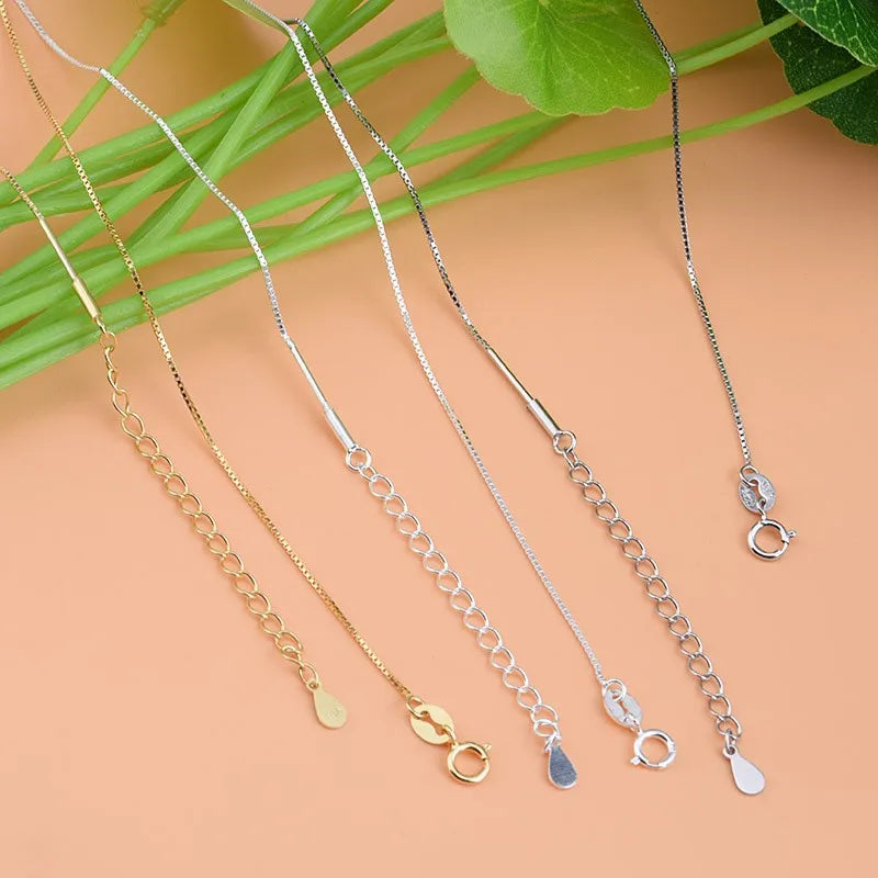 925 Sterling Silver Necklace Women DIY Beaded Box Chain Thread Necklace Bare Chain Twist Chain Swivel Chain