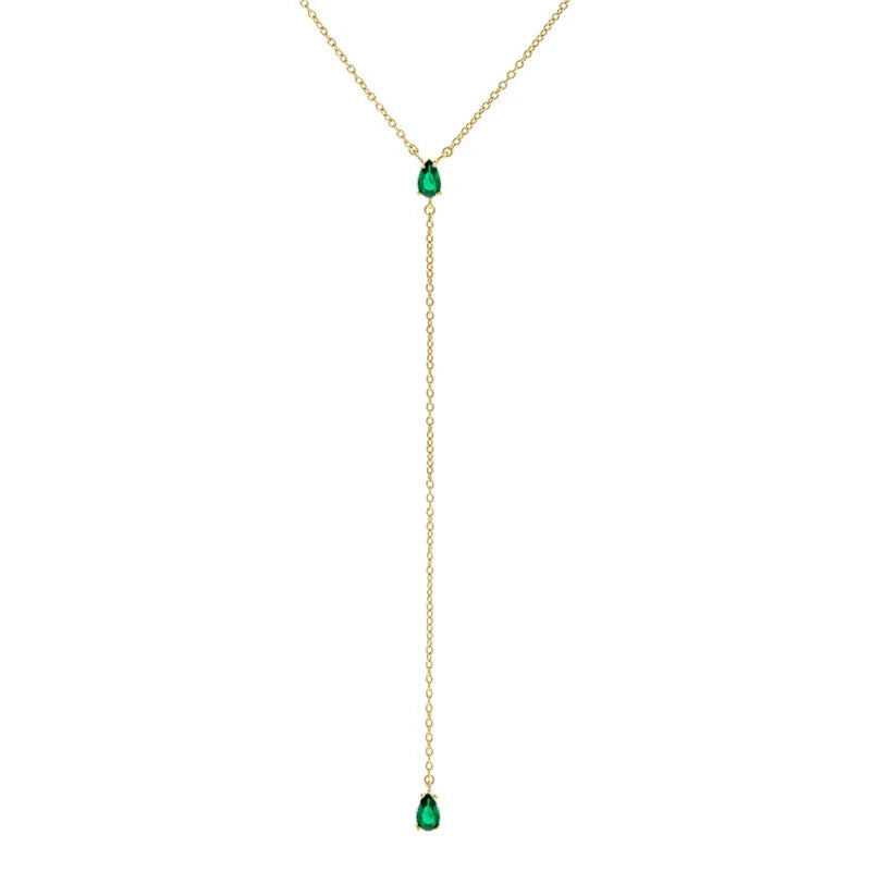 925 Sterling Silver Elegant Y Shape Necklace For Women Temperament Long Chain Tassel Water Drop CZ Zircon Pendant Necklace