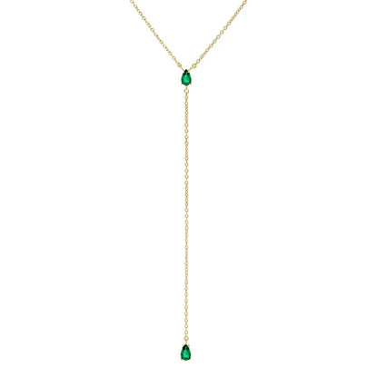 925 Sterling Silver Elegant Y Shape Necklace For Women Temperament Long Chain Tassel Water Drop CZ Zircon Pendant Necklace