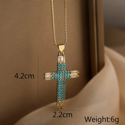 Fashion Female Cross Pendants Gold Color AAA CZ Stone Cross Pendant Necklace Jewelry For Men/Women Wholesale