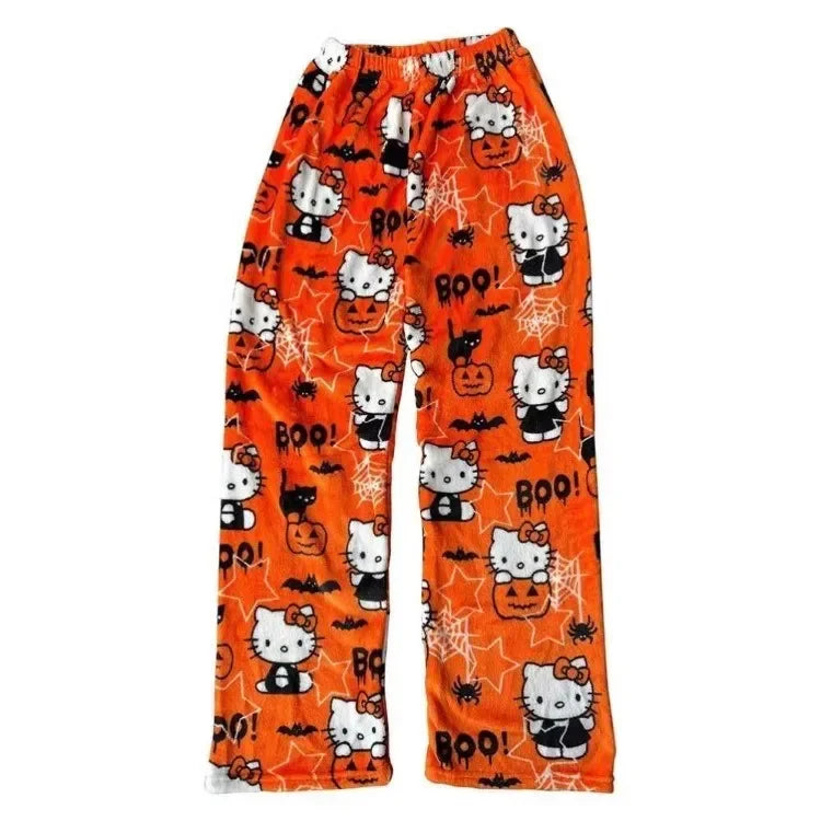 Y2K Christmas Hello Kitty Pajama Pants Anime Flannel Fashion Pants Cute Cartoon Couple Casual Loungewear Women Leisure Trousers