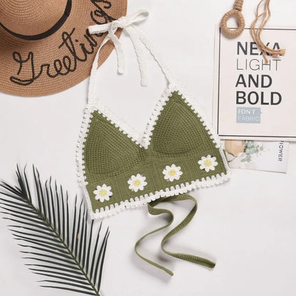 Beach Wear Women Swimwear Top Fashion Bohemian with Chest Pads Summer Sling Sexy Crochet Short Vest Street