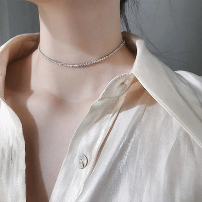 New Popular Silver Colour Sparkling Clavicle Chain Choker Necklace For Women Fine Jewelry Wedding Party Gift