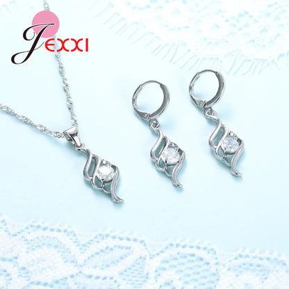 925 Sterling Silver Latest Necklace Pendent Earring Sets For Women Bright Bright Crystal Fashion Wedding Set For Girls