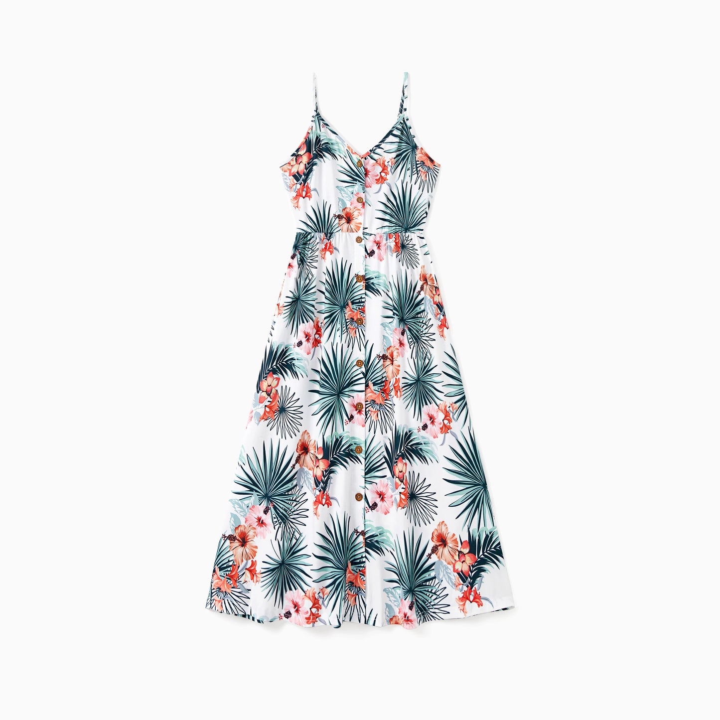 Family Matching Sets Floral Panel Tee or Shirred Back Button Up Strap Dress With Pockets