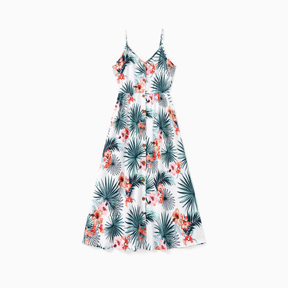 Family Matching Sets Floral Panel Tee or Shirred Back Button Up Strap Dress With Pockets