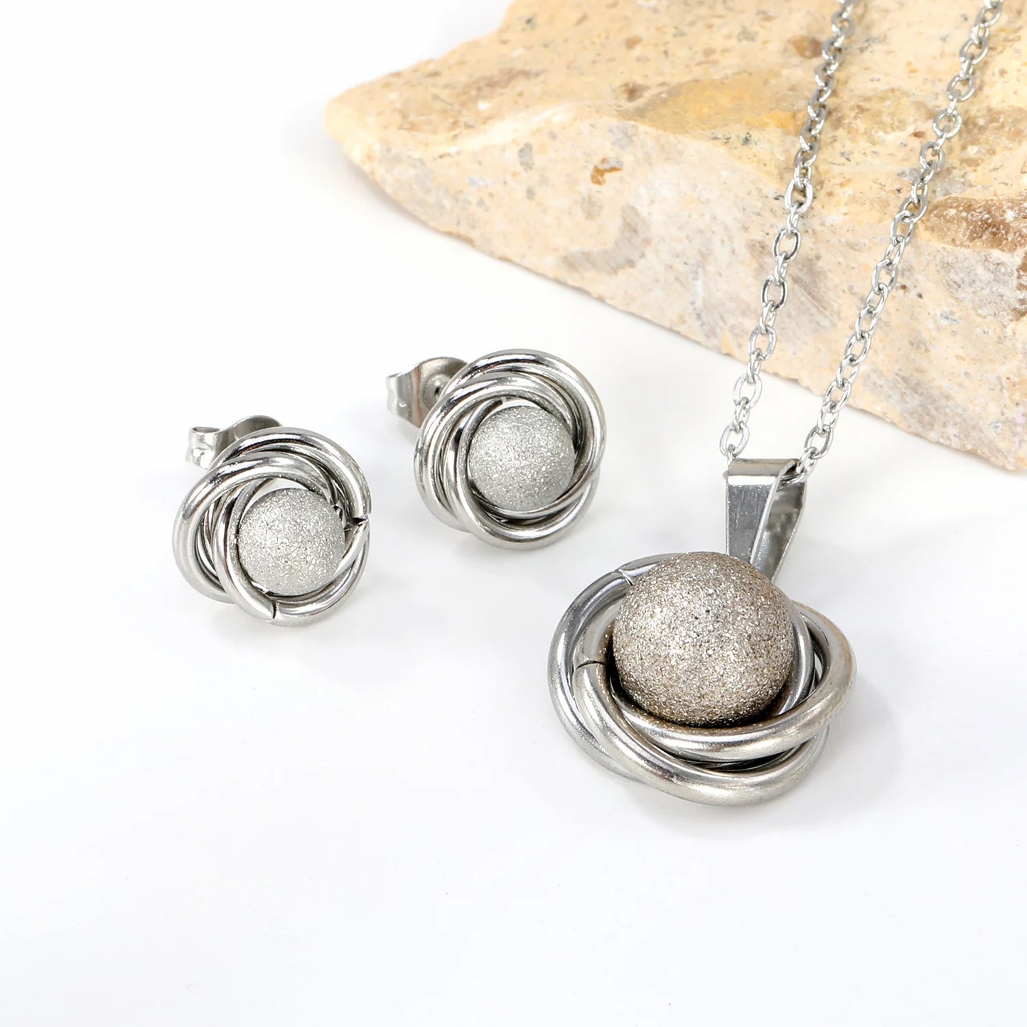 Trendy Jewelry Set Stainless Steel Silver/Gold Color Woman/Men Wholesale Heart Pendant Necklace Earings Bridal Sets