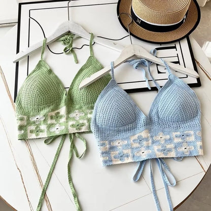 Beach Wear Women Swimwear Top Fashion Bohemian with Chest Pads Summer Sling Sexy Crochet Short Vest Street