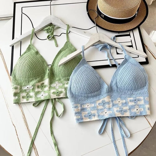 Beach Wear Women Swimwear Top Fashion Bohemian with Chest Pads Summer Sling Sexy Crochet Short Vest Street