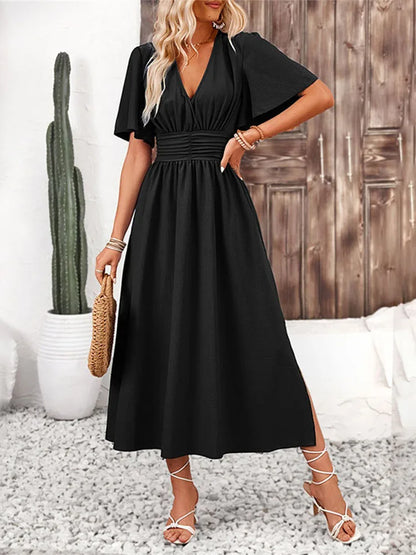 New Women's Summer Elegant A-line Long Dress,Women Casual Dress, Short Sleeved Dress, Women's Clothing
