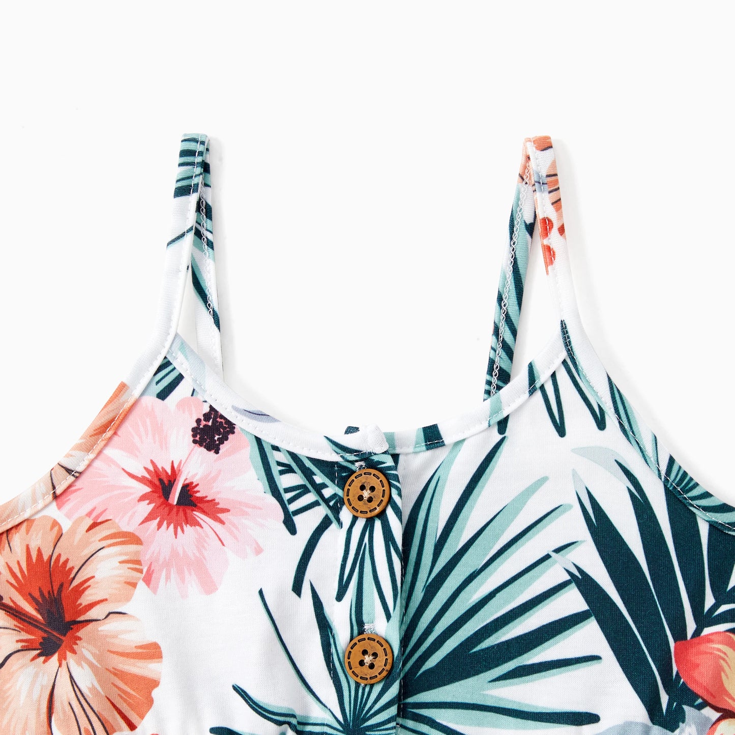 Family Matching Sets Floral Panel Tee or Shirred Back Button Up Strap Dress With Pockets