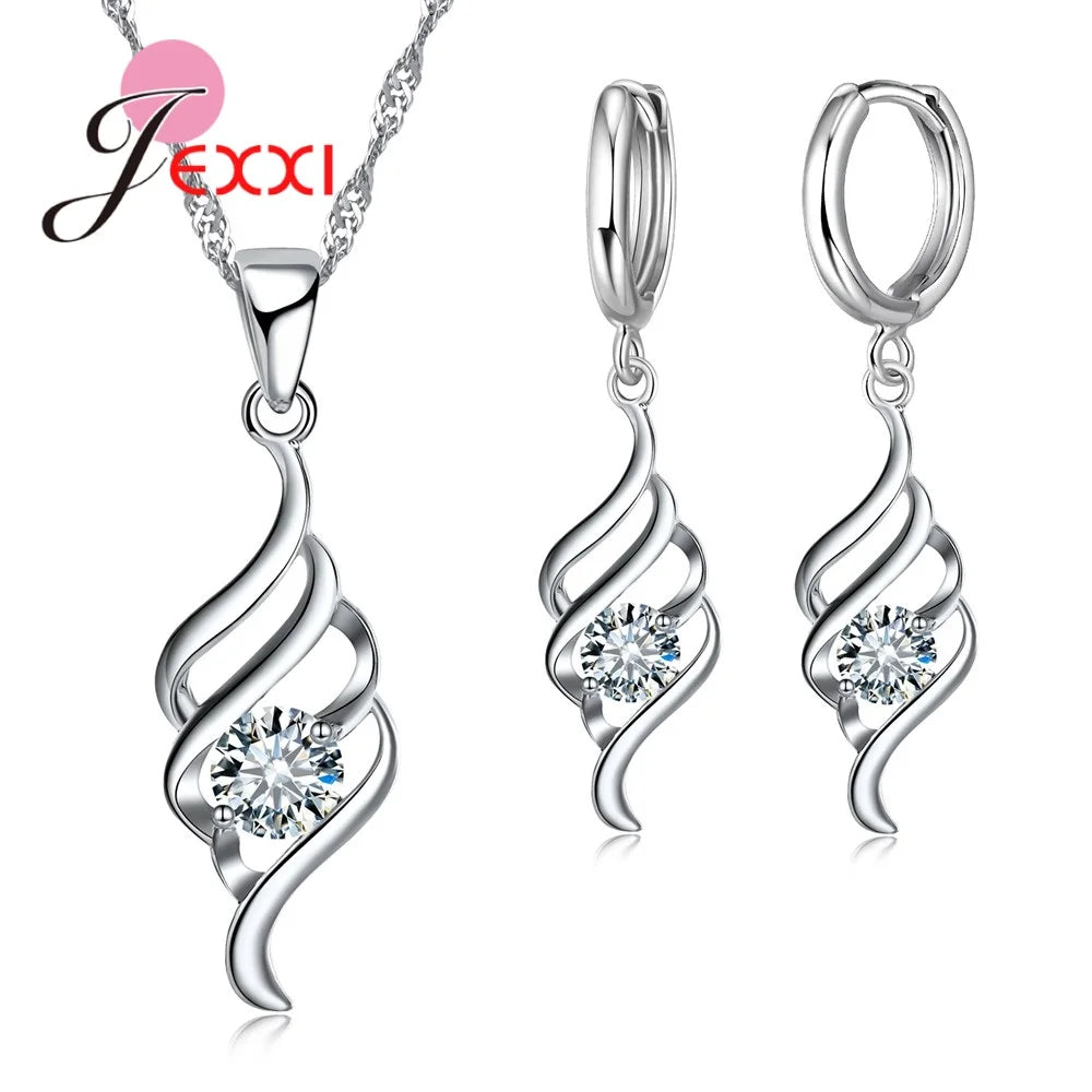 925 Sterling Silver Latest Necklace Pendent Earring Sets For Women Bright Bright Crystal Fashion Wedding Set For Girls