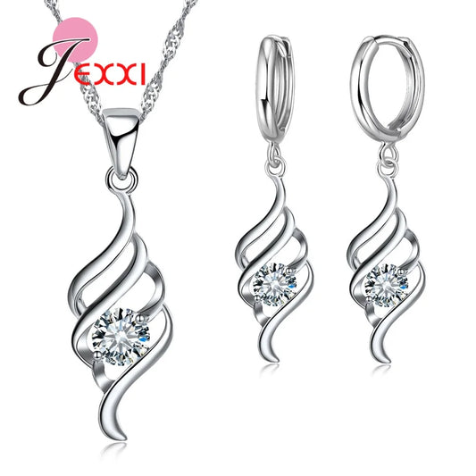 925 Sterling Silver Latest Necklace Pendent Earring Sets For Women Bright Bright Crystal Fashion Wedding Set For Girls