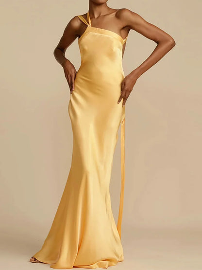 Chic Diagonal Collar Women Casual Dress Elegant Ladies Sleeveless Party Dress Female Sexy Hollow Out Solid Dresses 2024 Vestido