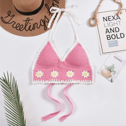 Beach Wear Women Swimwear Top Fashion Bohemian with Chest Pads Summer Sling Sexy Crochet Short Vest Street
