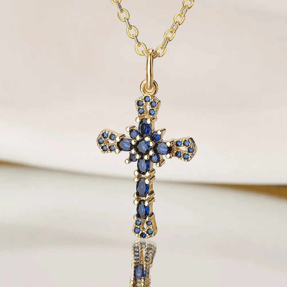 Fashion Female Cross Pendants Gold Color AAA CZ Stone Cross Pendant Necklace Jewelry For Men/Women Wholesale