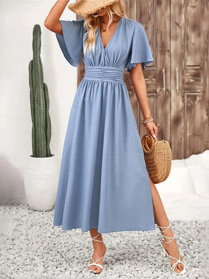 New Women's Summer Elegant A-line Long Dress,Women Casual Dress, Short Sleeved Dress, Women's Clothing