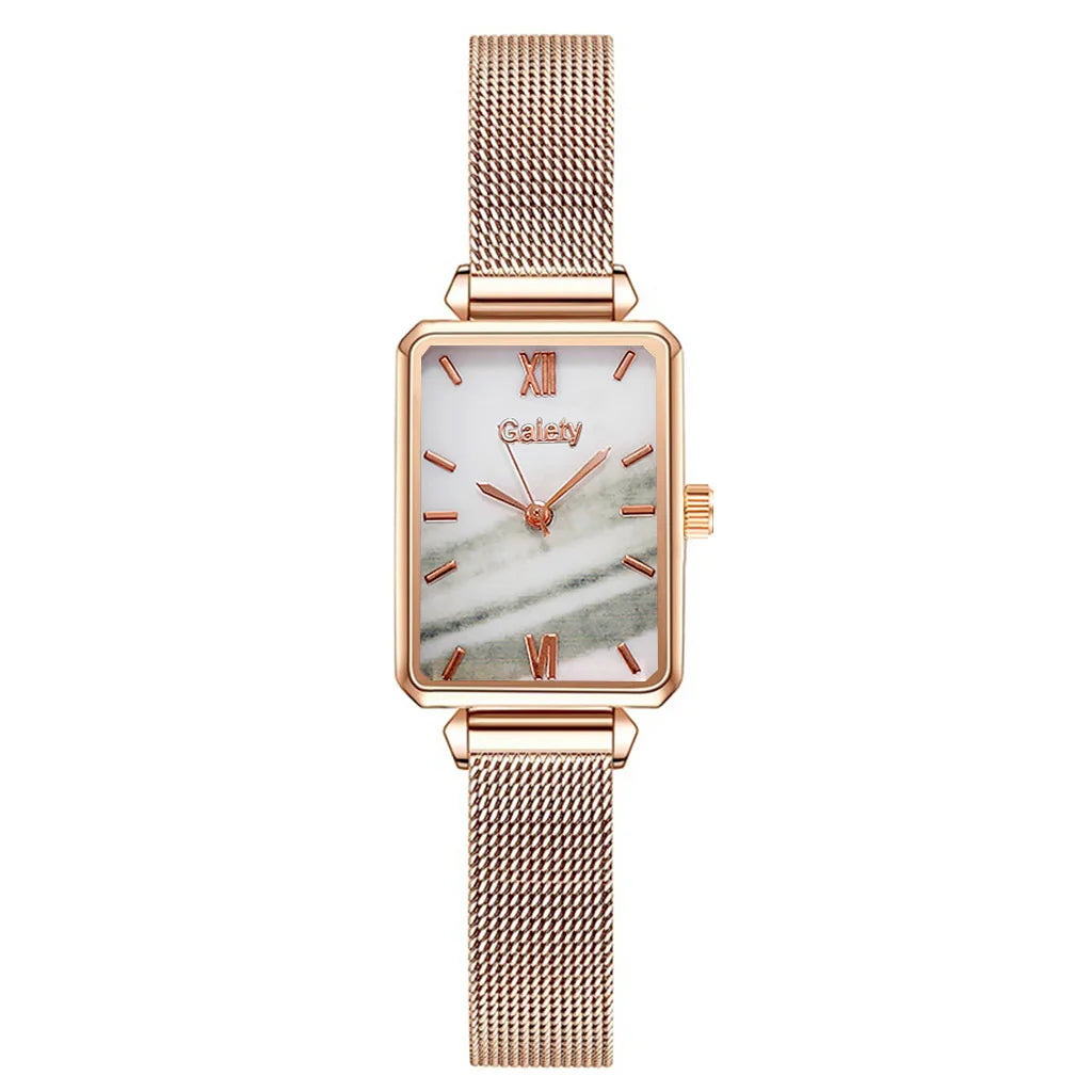 2pcs Set Women Watches Fashion Square Ladies Quartz Watch Bracelet Simple Rose Gold Mesh Luxury Women Watches Relogio Feminino