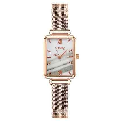 2pcs Set Women Watches Fashion Square Ladies Quartz Watch Bracelet Simple Rose Gold Mesh Luxury Women Watches Relogio Feminino