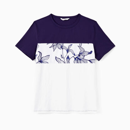 Family Matching Sets Floral Tee or V-Neck Faux Button Elastic Waist Sleeveless Dress