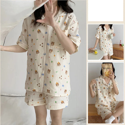 Rabbit Printing Ladies Pajamas Set Summer Kawaii Loungewear Women Green Homewear Cute Cartoon Korean Fashion Version Outfits