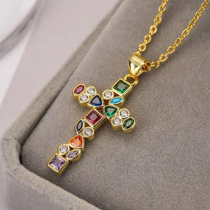 Fashion Female Cross Pendants Gold Color AAA CZ Stone Cross Pendant Necklace Jewelry For Men/Women Wholesale