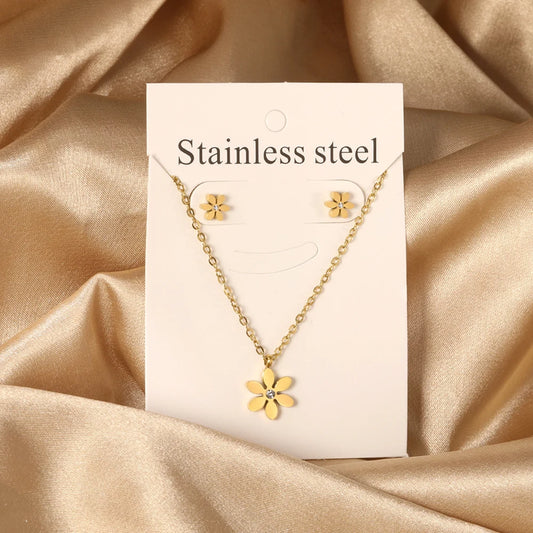 Fashion Water Drop Choker Necklace Earrings Sets Stainless Steel Woman/Girls Luxury Jewelry Set Wedding Accessories