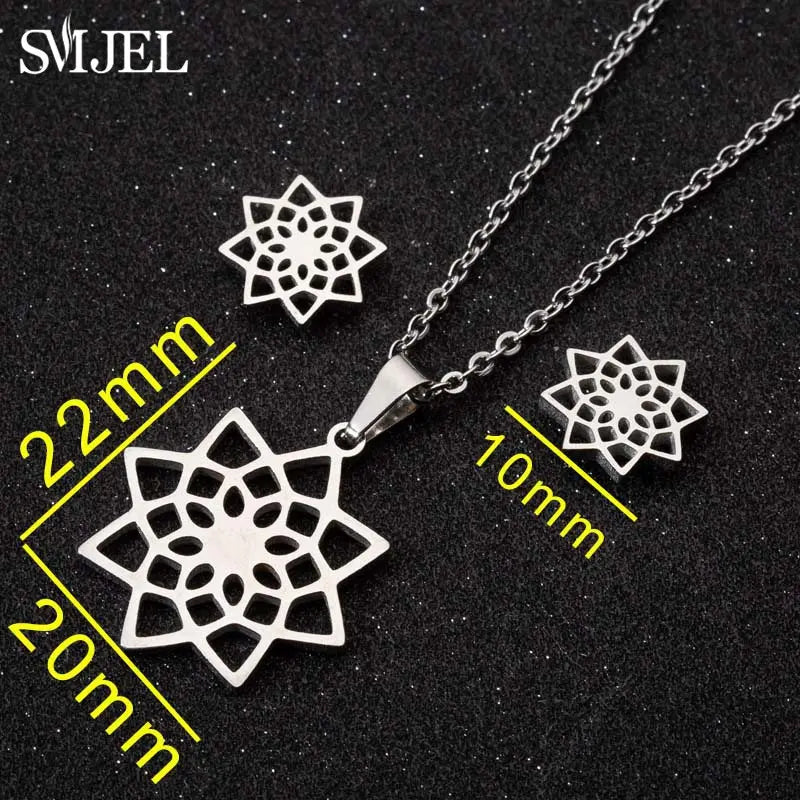 Stainless Steel Lily Flower Necklace Women Girls Golden Jewelry Sets Trendy Datura Cherry Blossom Earrings Wedding Gift