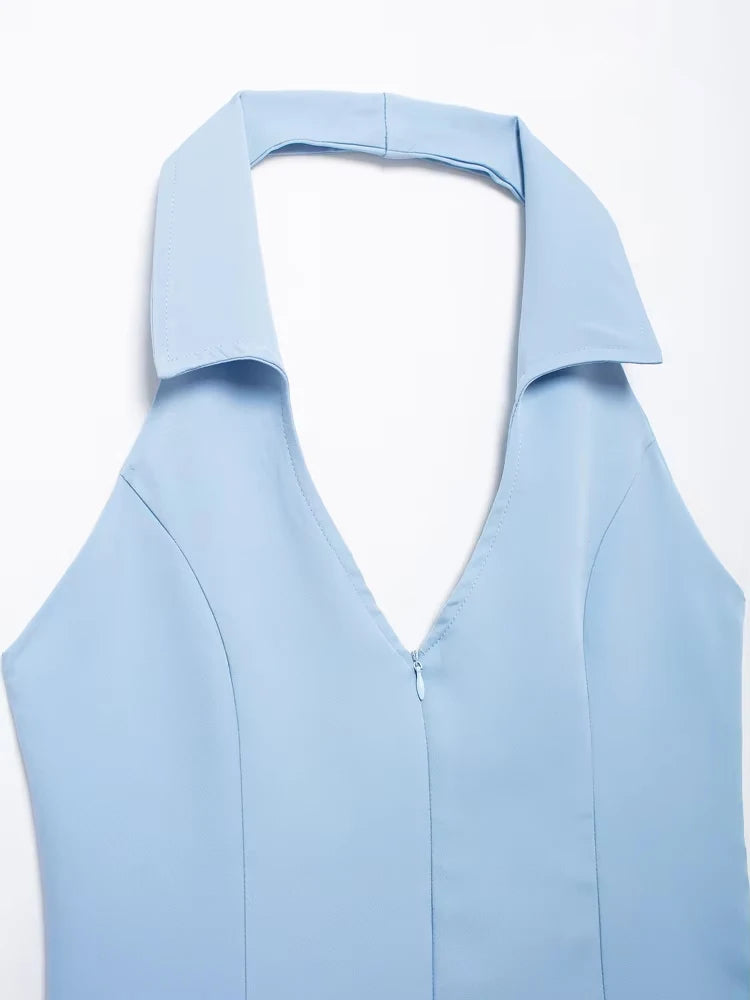 Sleeveless Backless Tank Tops for Women, Front Zipper, Hlaterneck, Female Camis, Sexy Fashion