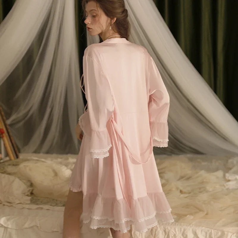 Sexy Pajamas Straps Nightdress Loungewear Women Sleepwear Lace Deep V-Neck Nightgown Split Hem Soft Lingerie Female Home Clothes