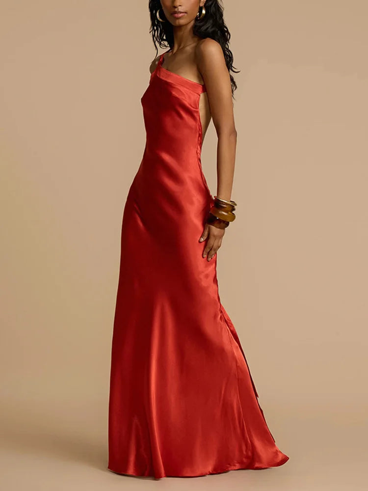 Chic Diagonal Collar Women Casual Dress Elegant Ladies Sleeveless Party Dress Female Sexy Hollow Out Solid Dresses 2024 Vestido