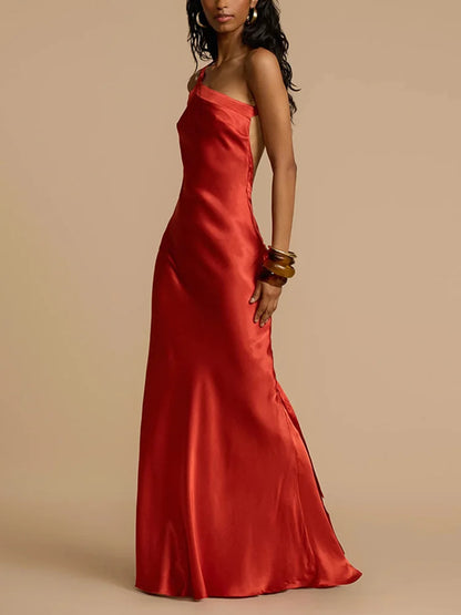 Chic Diagonal Collar Women Casual Dress Elegant Ladies Sleeveless Party Dress Female Sexy Hollow Out Solid Dresses 2024 Vestido