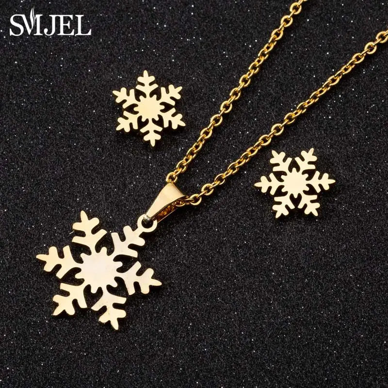 Stainless Steel Lily Flower Necklace Women Girls Golden Jewelry Sets Trendy Datura Cherry Blossom Earrings Wedding Gift