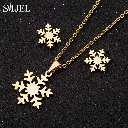 Stainless Steel Lily Flower Necklace Women Girls Golden Jewelry Sets Trendy Datura Cherry Blossom Earrings Wedding Gift
