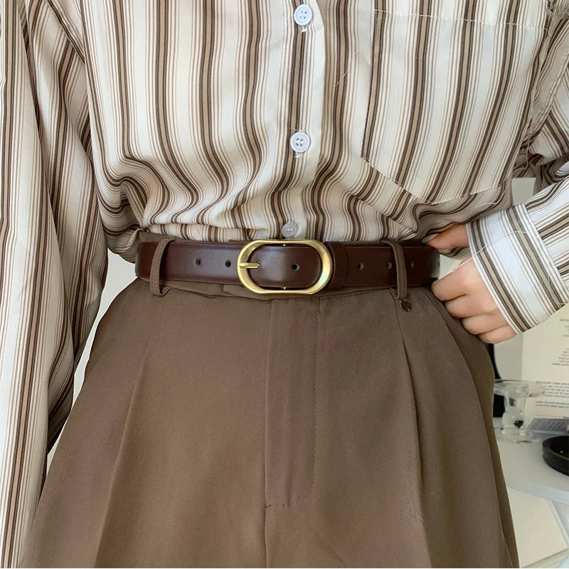 Women Belts Pu Leather Simple Metal Buckle Belt Girls Dress Jean Pants Waistband Belt