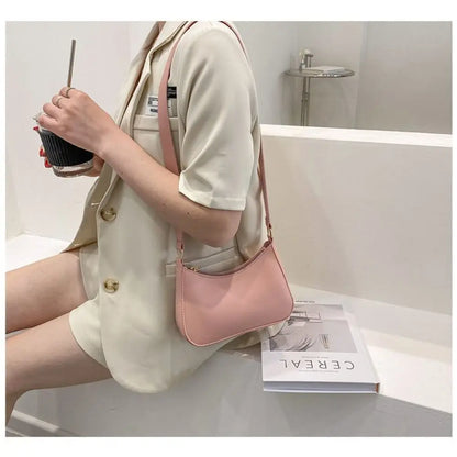Women's Fashion Handbags Retro Solid Color PU Leather Shoulder Underarm Bag Casual Hobos Handbags