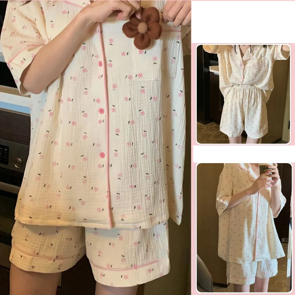 Rabbit Printing Ladies Pajamas Set Summer Kawaii Loungewear Women Green Homewear Cute Cartoon Korean Fashion Version Outfits